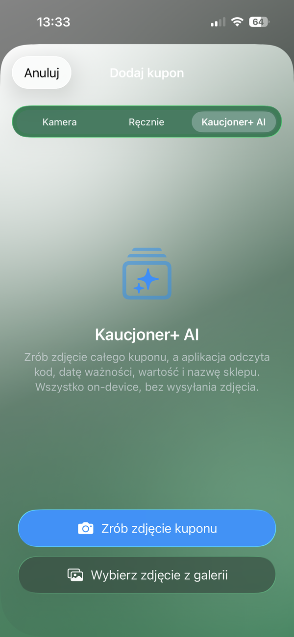 Kaucjoner+ AI – skanowanie całego kuponu zdjęciem